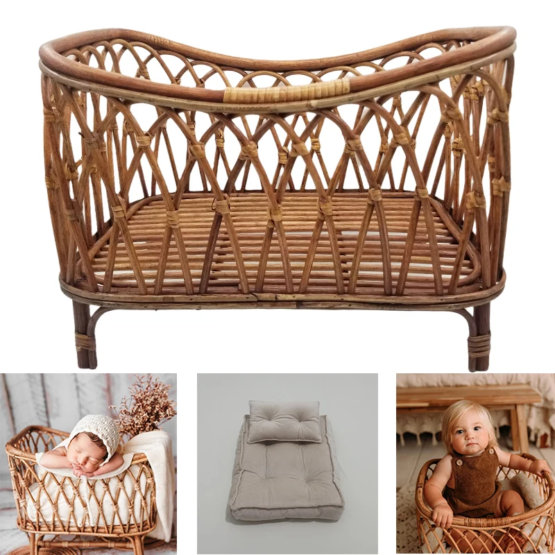 Baby Cribs Newborn Photography Props Bed Storage Basket Doll Bed Chair Rattan Furniture for Newborns Bebe Posing Props