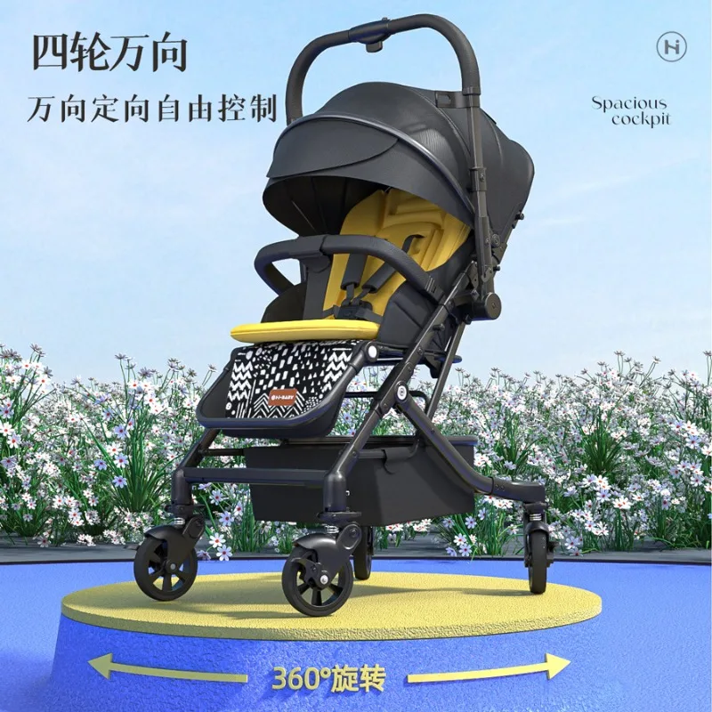 Lightweight, reversible, shock-absorbing, foldable baby stroller that can sit and lie down in both directions