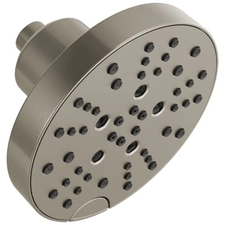 

Shower head for bathroom use, stainless steel with brushed nickel finish, H2Okinetic spray technology, 6-inch round design, 1.7