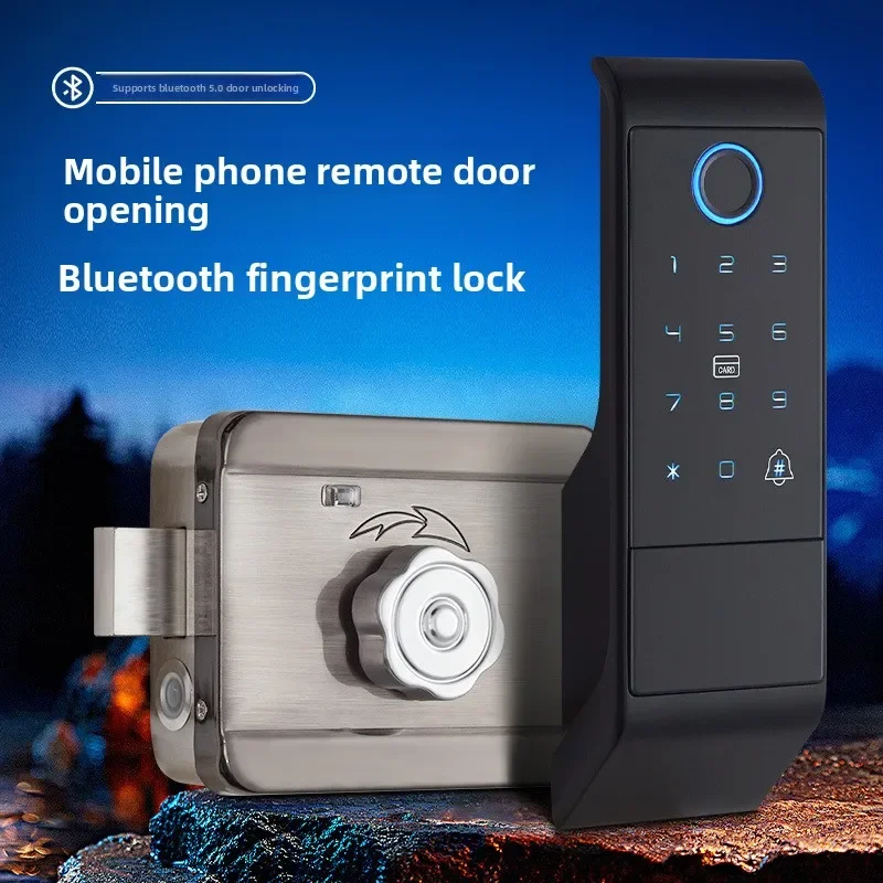 

External Bull Head Lock Waterproof Old-fashioned Iron Door Fingerprint Graffiti Smart Wiring-free Glass Door WIFI Lock