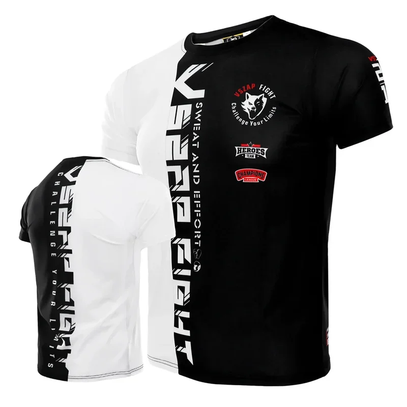 Herren Muay Thai Sport Lockeres Kurzarm-Rundhals-T-Shirt Lässiges Outdoor-Laufshirt Modische Fitnesskleidung Top Sommer – Detail 7