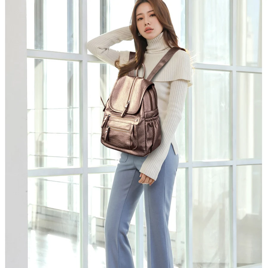 Women High Quality Leather Backpacks Vintage Female Shoulder Bag Sac a Dos Travel Ladies Bagpack Mochilas School Bags For Girls