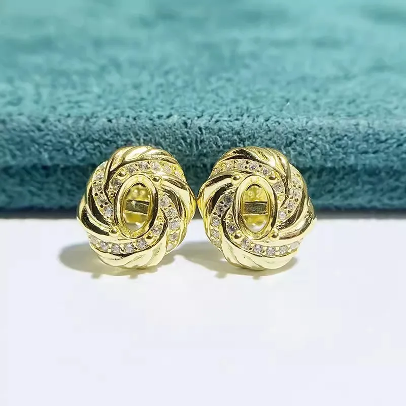 MeiBaPJ 4mm*6mm Elliptic Stone DIY 925 Silver Empty Holder Fashion Zircons Stud Earrings Fine Charm Party Jewelry for Women