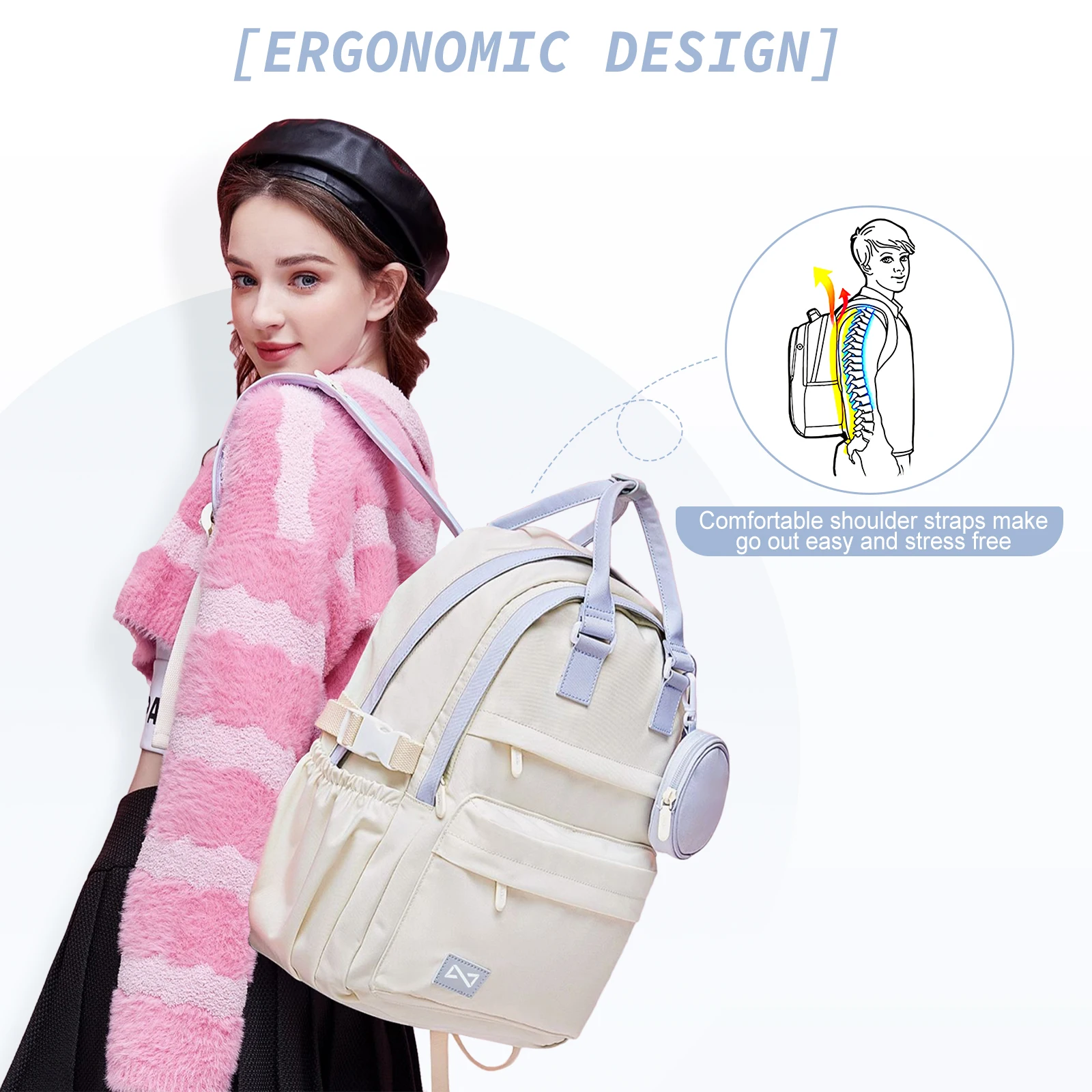 Large Laptop Backpack for Women, Korean Backpack Kawai School Backpack for Youth Girls,  University Leisure Anti-theft Backpack