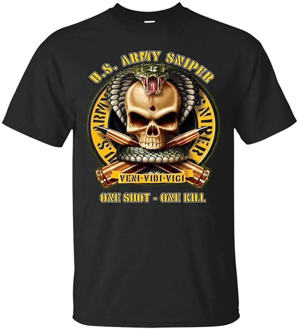 One Shot One Kill. US Army Sniper Cobra Skull Tattoo T-Shirt 100% Cotton O-Neck Short Sleeve Casual Mens T-shirt Size S-3XL