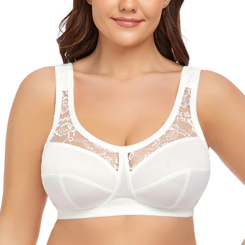 

White Big Women Bra Soft Full Coverage Bras for Women Big Size Wireless Unlined Bralette Underwear Plus Size Bra B C D E F G H I