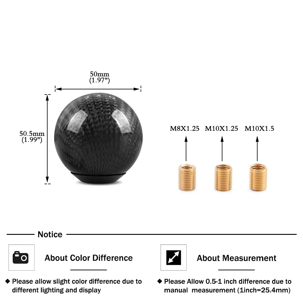 

Carbon Fiber JDM Style Manual Shift Knob Oval / Sphere M12x1.25 With 3 Adapters M8x1.25 M10x1.25 M10x1.5 Gear Shifter Knob