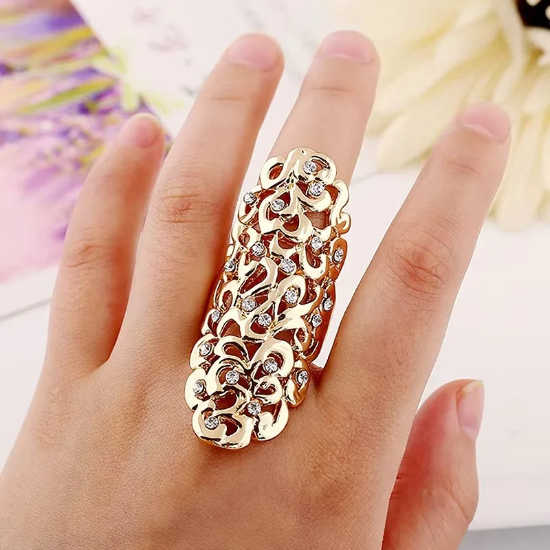 

Huaya Light Luxury women's elegant Hollow Brilliant Zircon Finger Long Rings Unique Banquet Ring Accessories Trend