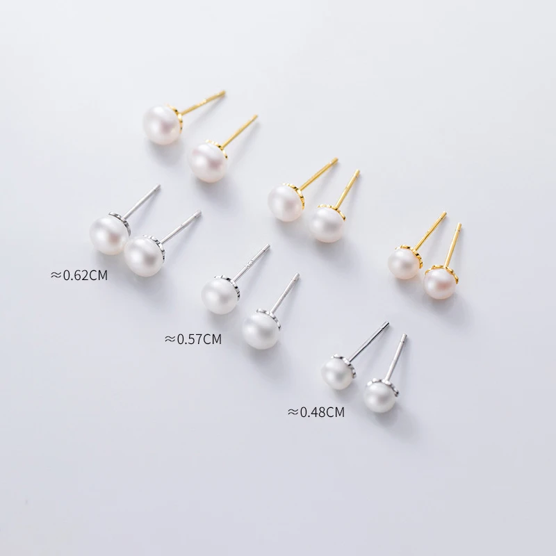 SOFTPIG 100% 925 Sterling Silver 4/5/6mm Pearl Stud Earrings for Women Classic Fine Jewelry Ear Hole Care Accessories