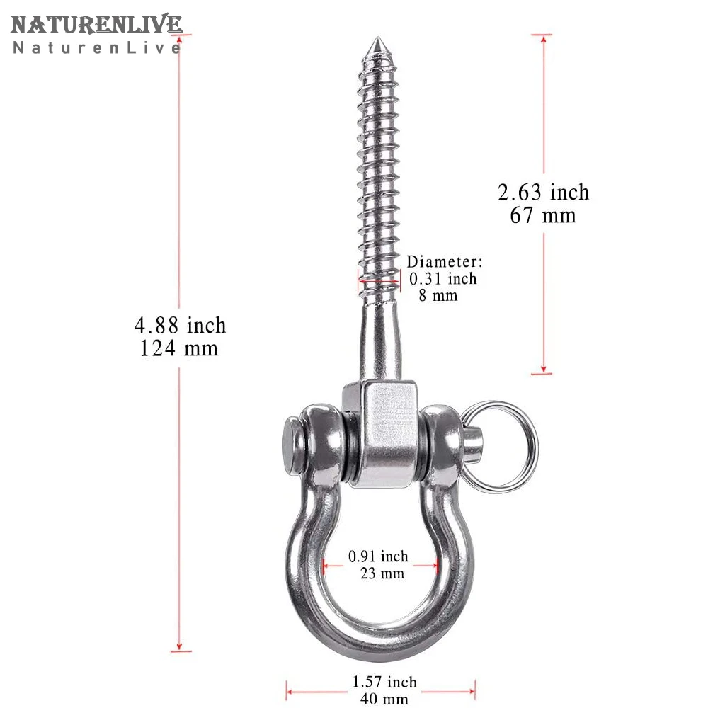 2 Piece Permanent Rust Resistant 304 Stainless Steel Screw Stand Heavy Duty 180° Swing Hanger, Yoga Hammock Sandbag Hook