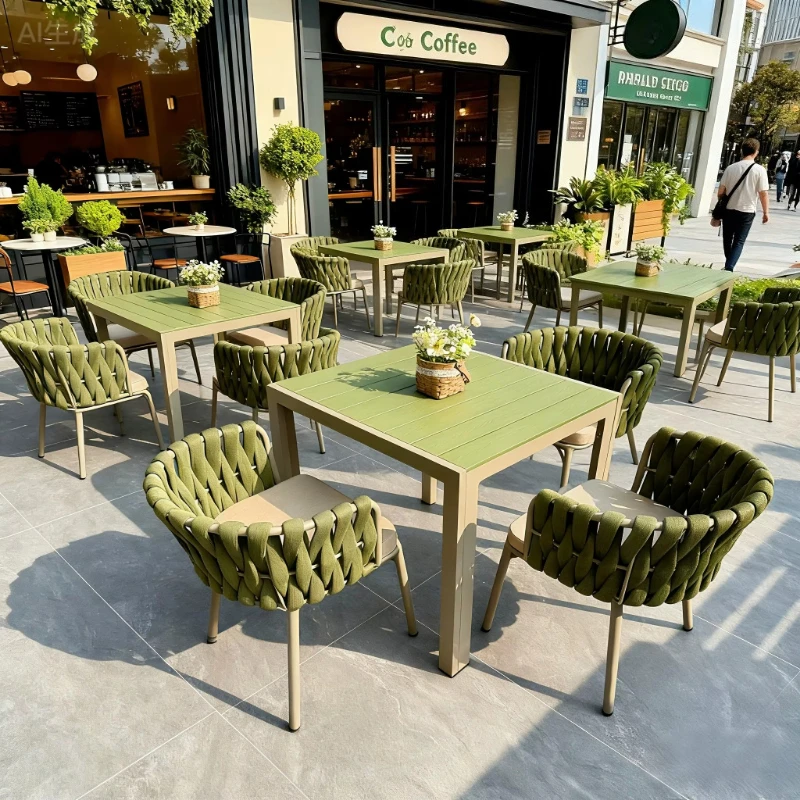 Simple dining table, garden balcony plastic wood platform, waterproof and anti-corrosion dining table and chair set