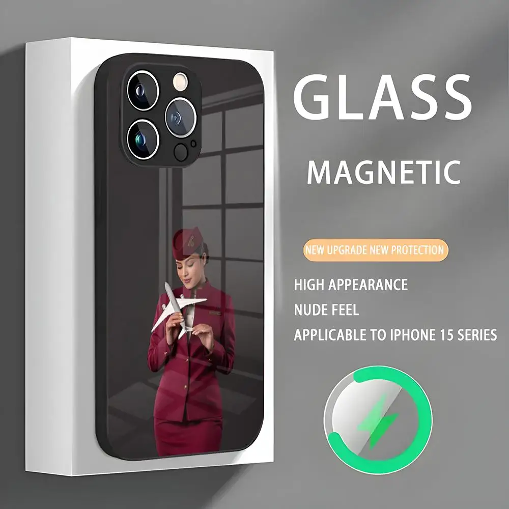 Qatar Airways Phone Case Iphone 16 Pro Max Case 15 14 13 12 11 X XR XS XSMAX 8 Plus Mini Pro Max Glass Magnetic Phone Case