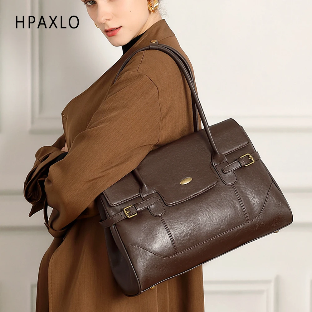 

Stylish Genuine Leather Shoulder Bag Large Capacity Tote For Women Retro Commute Vintage Purse Everyday Use Women shoulder bag