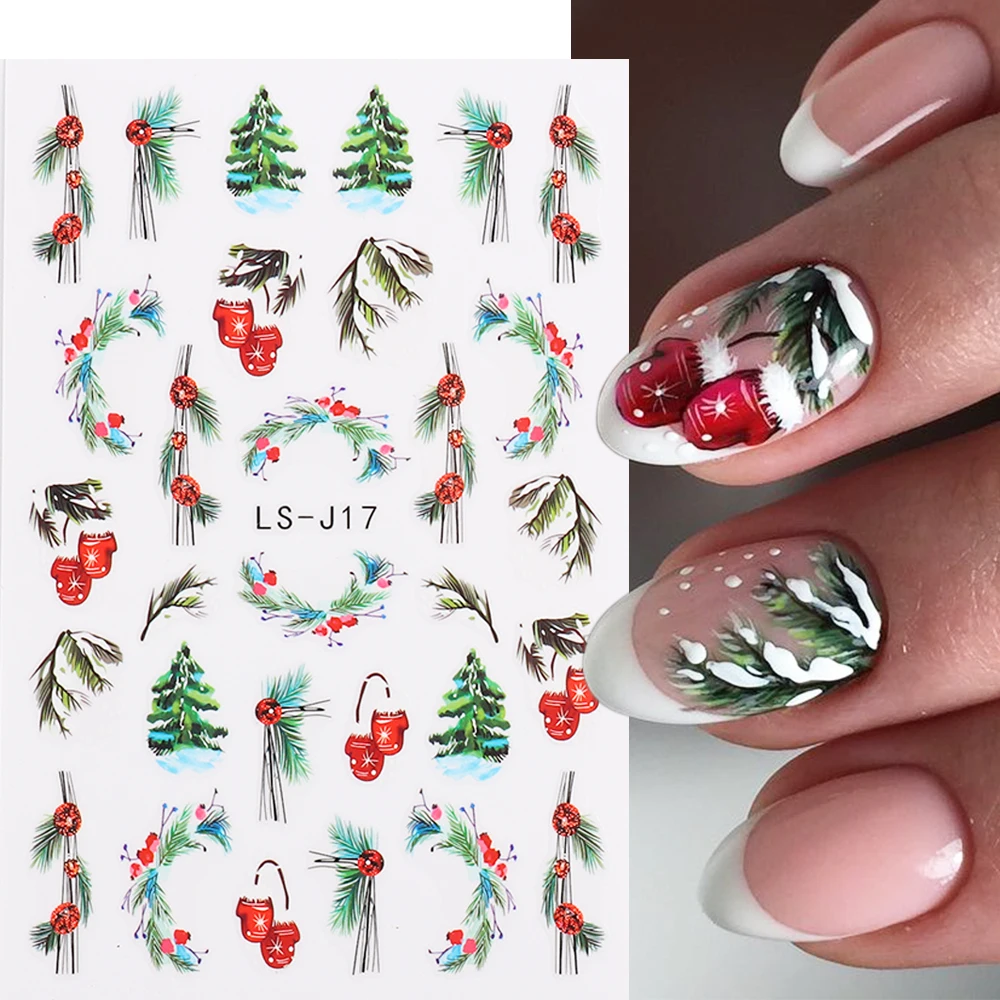 3D Christmas Nail Stickers Snow Tree Gloves Sliders Winter Ornaments Lanterns Decoration Candys Santa Hats Nail Decals GLLS-J17