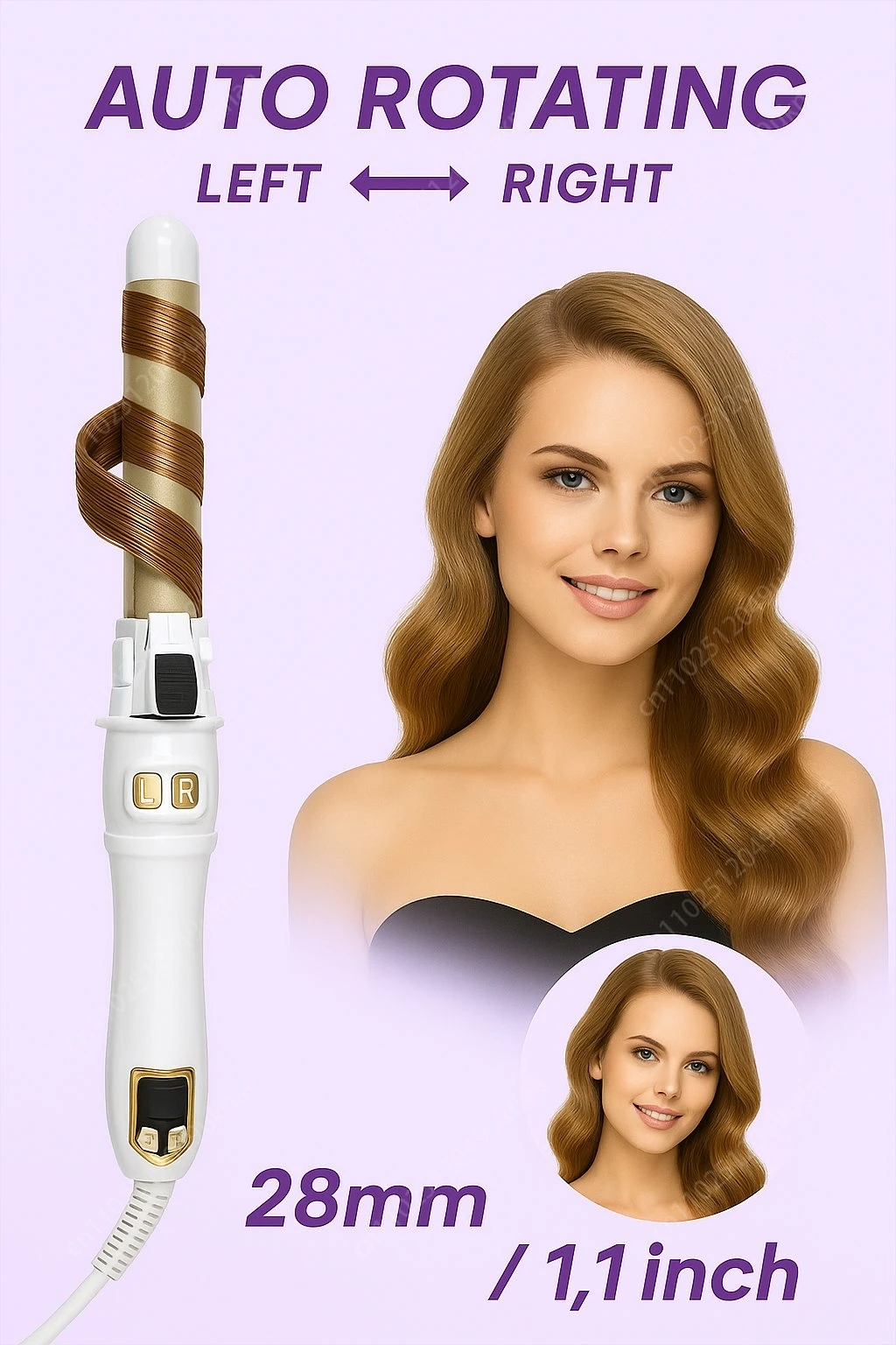 

Автоматические щипцы для завивки волос, 28 мм, керамические вращающиеся щипцы для завивки волос для больших волн и гладких повреждений, не требует укладки волос