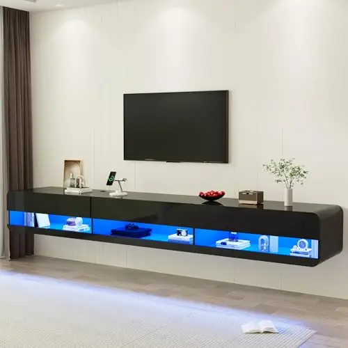 Floating LED TV Stand for TVs Up to 100 inch, 94.5 inch Modern Entertainment Center with Led Lights & Power Outlet
