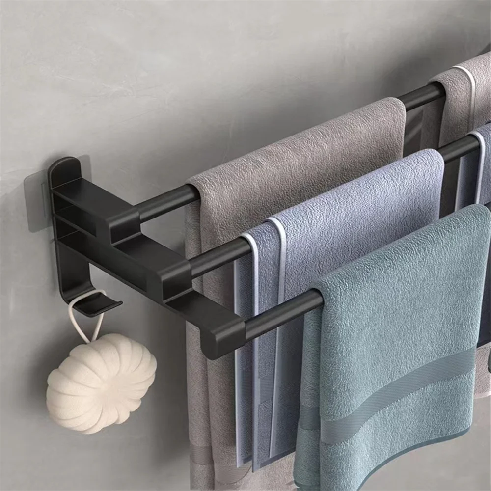 

1 pcs bathroom Free Perforated Bath Towel Rack Hook Bathroom Shelf Toilet Wall Mounted Towel Bar Hanging Rod