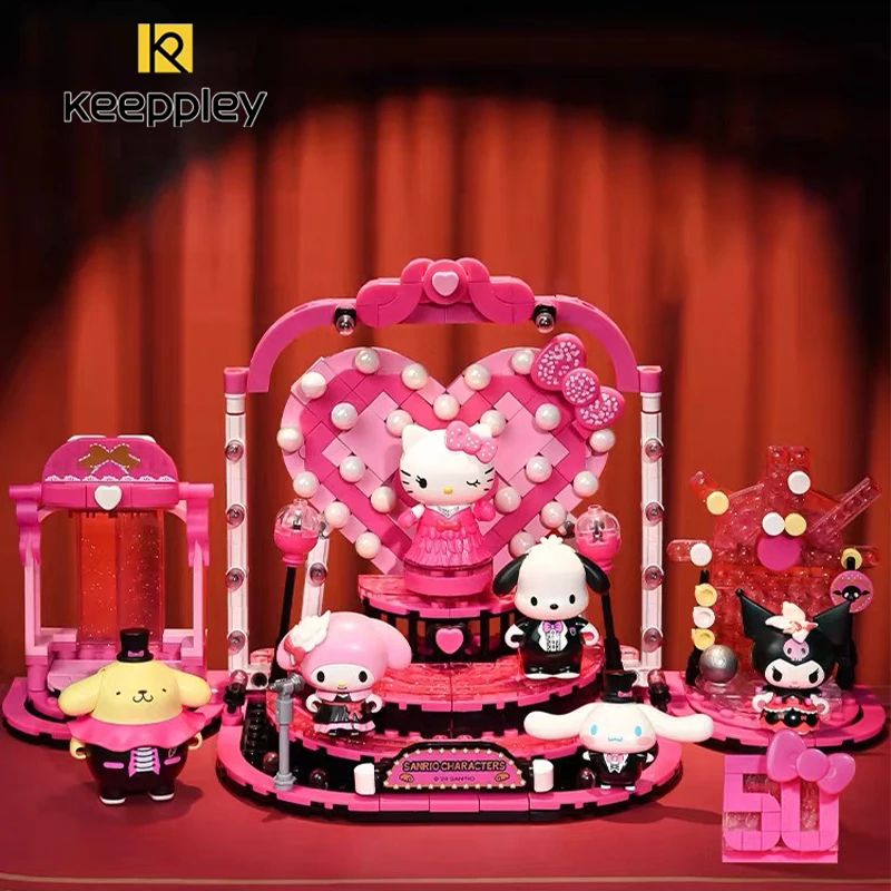 Keeppley Blocos de Construção para Meninas Sanrio Broadway Família Cantando Dançando, Modelo de Montagem de Desktop, Decoração Brinquedos, Presente Infantil, Novo