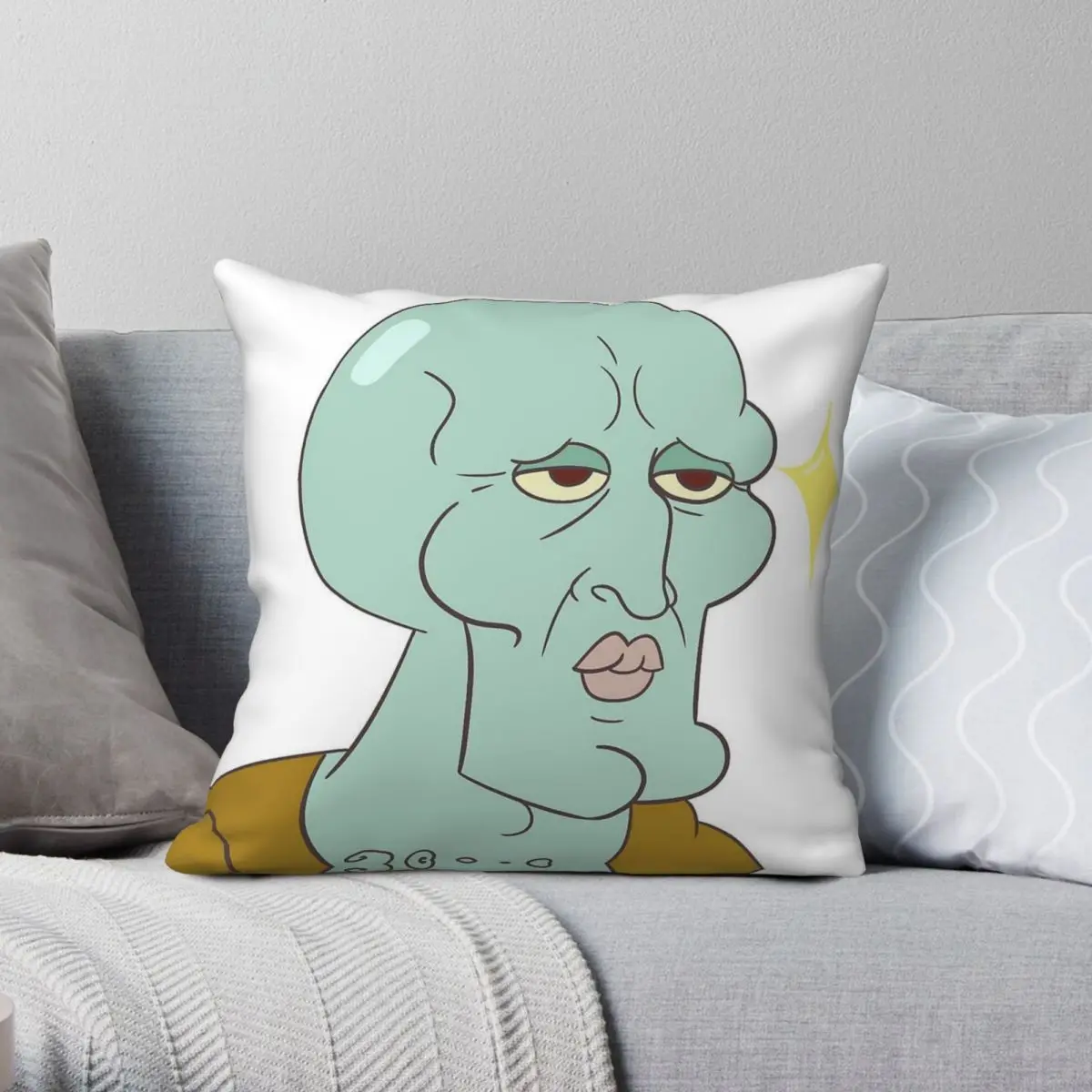 Handsome Squidward Square Pillowcase Polyester Linen Velvet Creative Zip Decor Pillow Case Sofa Cushion Case 18