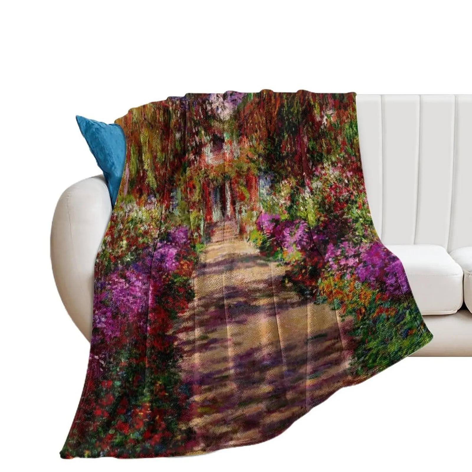 Claude Monet 'Le Jardin aux Iris ?? Giverny' - A Pathway in Monet's Iris Garden Throw Blanket Beautifuls Blankets