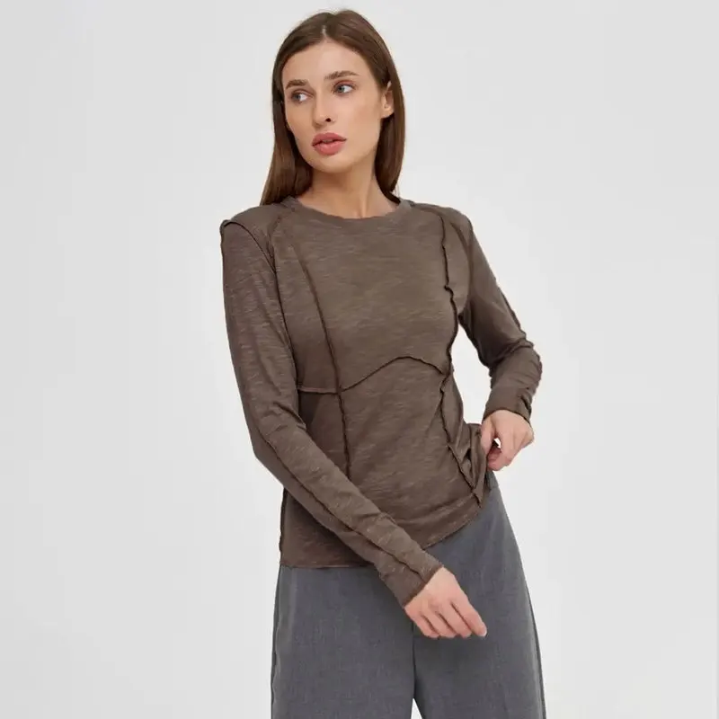 تي شيرت نسائي مستدير طويل Sve Street Sle طبقة أساسية irt ربيع 2024 Faion للسيدات عادي رقيق مادة أخرى #3