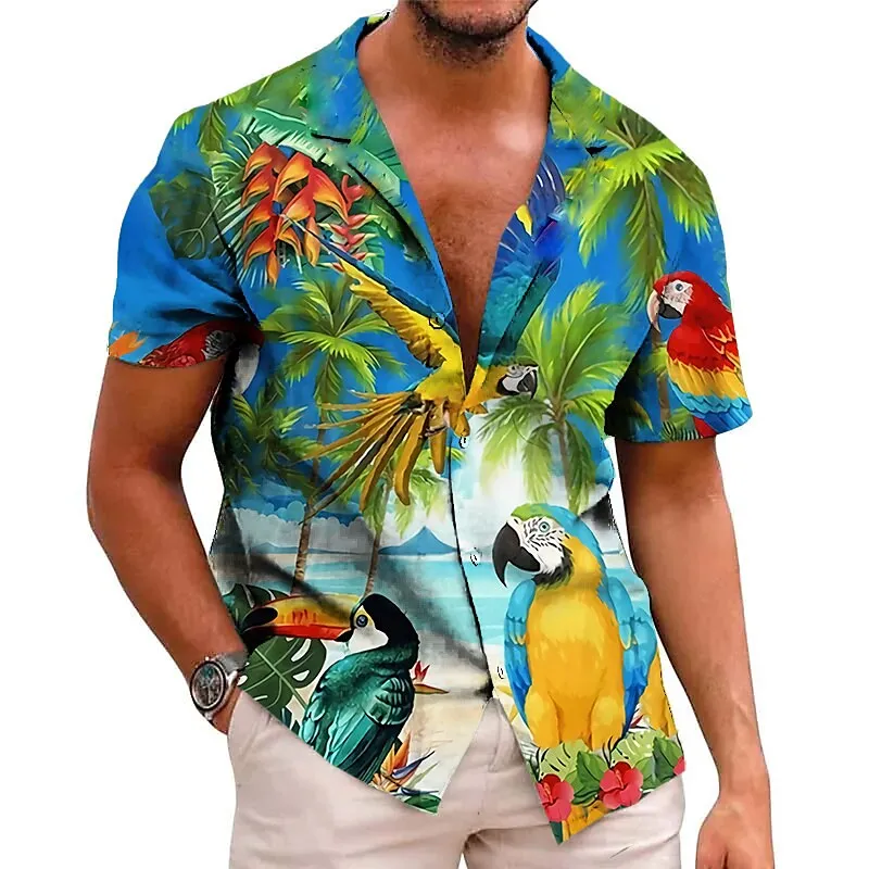 

Summer Floral Parrot 3d Print Shirt Men Women Fashion Shirts Single-Breasted Short Sleeve Hawaiian Shirts Blouse Men's Clothing