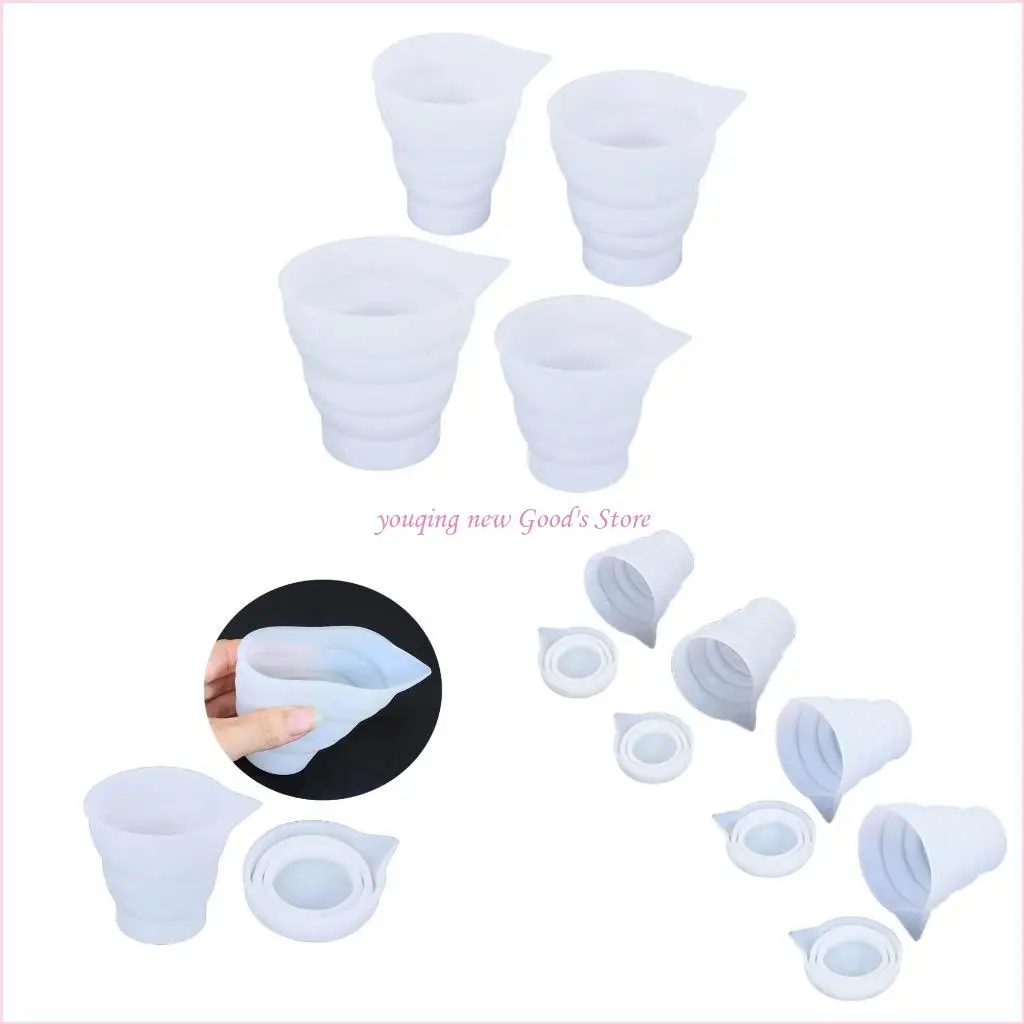 

57QA 4pcs Silicone Foldable Cup Mold Jewelry Resin Casting Molds Measuring Cup Decor