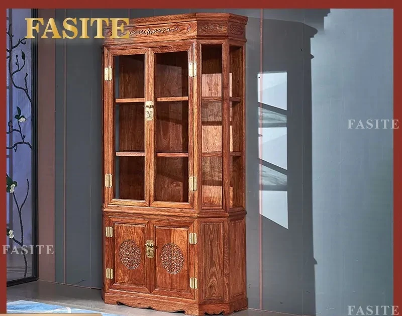 For Living Room Hedgehog Red Sandalwood Wine Cabinet Solid Wood TV Stand Side Storage Glass Display Cabinet Wall Mounted