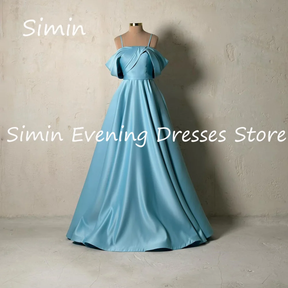 Simin-vestido de satén con volantes para mujer, traje Formal con hombros descubiertos, largo hasta el suelo, elegante, para fiesta de noche saudita, 2023