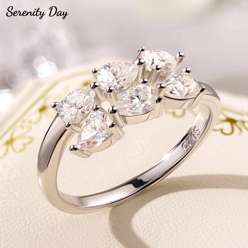 Serenity 1.8ct 3*4mm Pear Cut Moissanite Rings for Women D Color Female Crown Single Tail Ring S925 Sterling Silver Band Jewelry