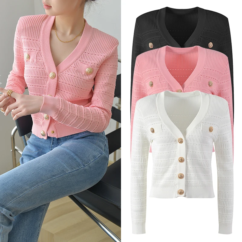 

Ele Parisian Luxury Long Sve V-Ne Вязаный комплект с открытой юбкой-кардиганом Высококачественное издание Faionable W...