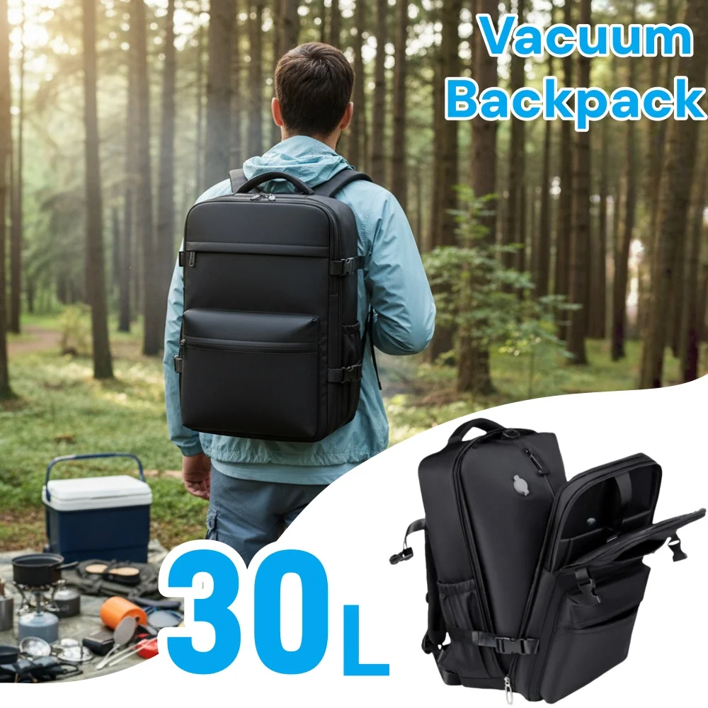 Sac à dos de compression sous vide de grande capacité, sac à dos de voyage léger 30L, sac pour ordinateur portable résistant à l'eau pour la randonnée en plein air