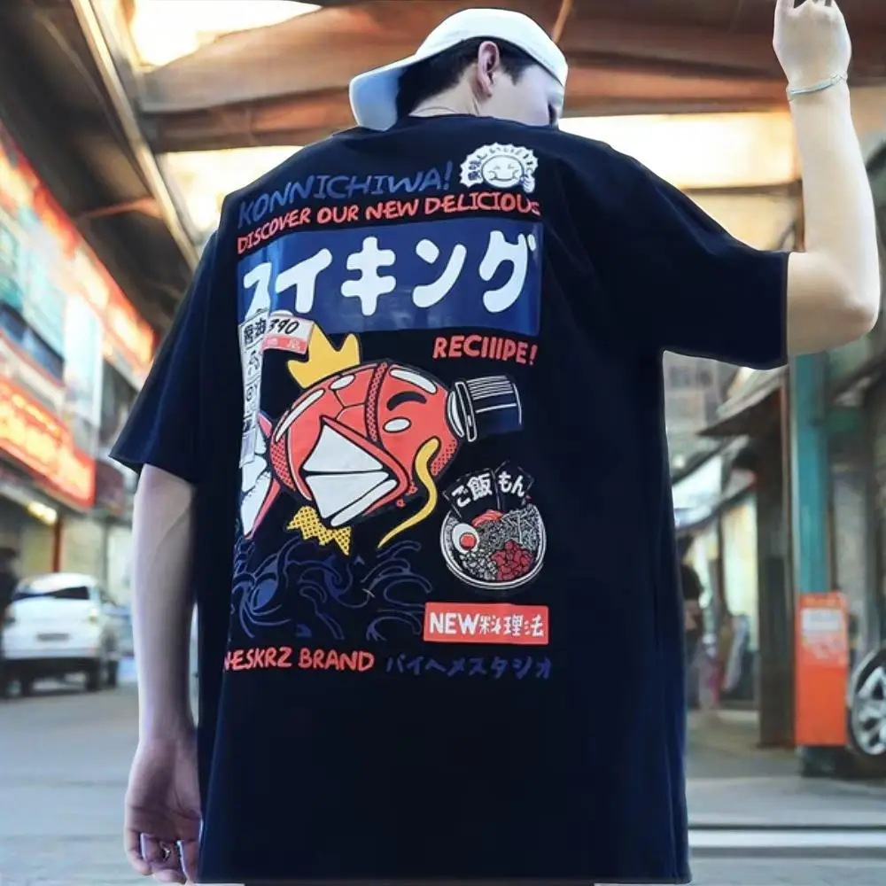 2025 camisetas para hombres Intrage Japón Kanji camiseta de dibujos animados gráficos divertidos ropa Kawaii ropa de calle melocotón caqui Top Harajuku Top