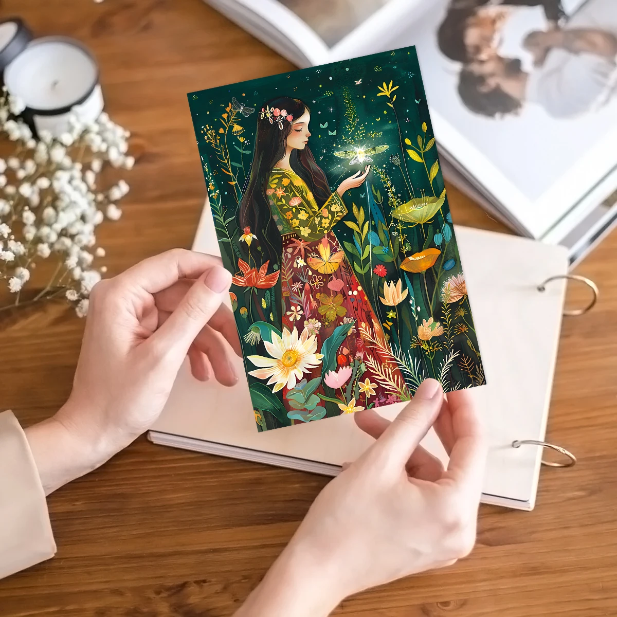 WhimsyWoodland 12-Pack Vintage Wildlife Art Cards,Enchanted Forest Animal Wall Collage Kit,Home Decor,Magical Midnight Postcards
