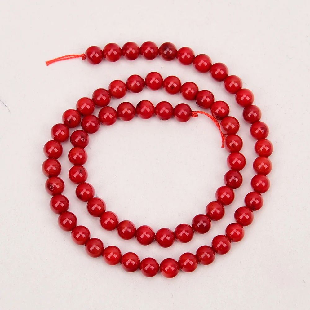 APDGG 2 Strands Natural A- Red Coral Smooth Round Loose Gems Beads Strand 15.5\'\' Pearl Necklace Jewelry Making DIY