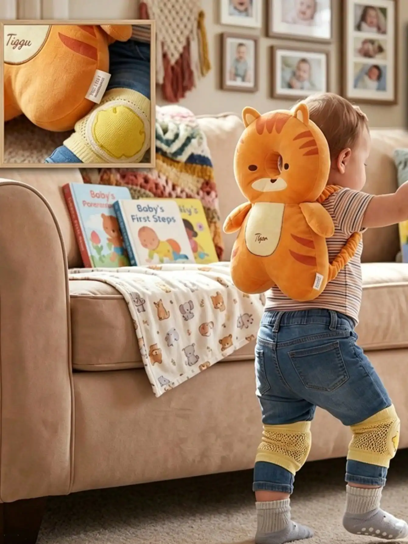 Portable Soft Backpack, Cartoon Animal Plush Backrest, Made Of Thickened Polyester Fiber, Adjustable, Great For Outdoor Travel, Ideal Gift For Baby
