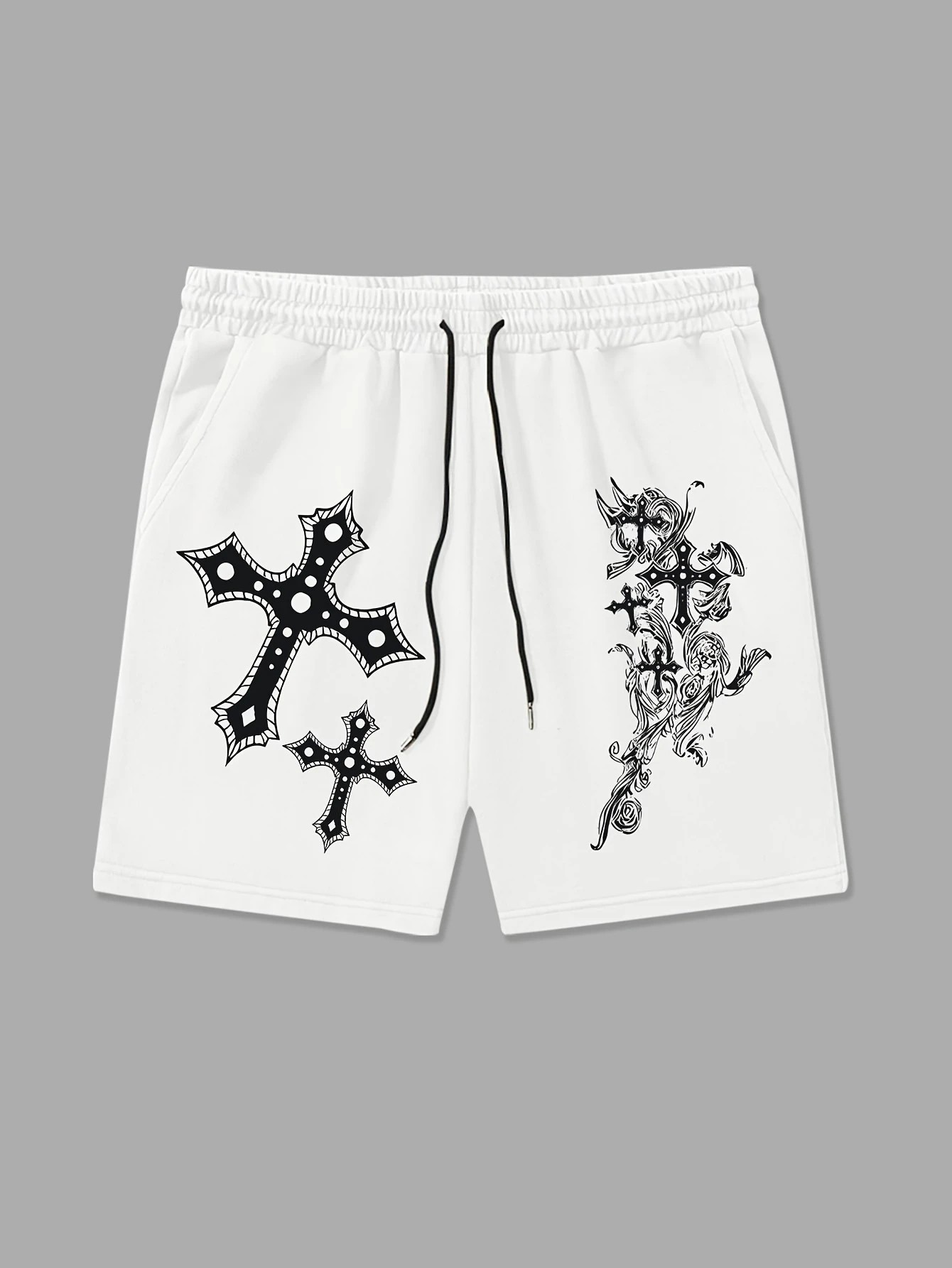 Men's Breathable Casual Sports Shorts with Cross Printed Loose Fit and Pockets Suitable for Daily Wear