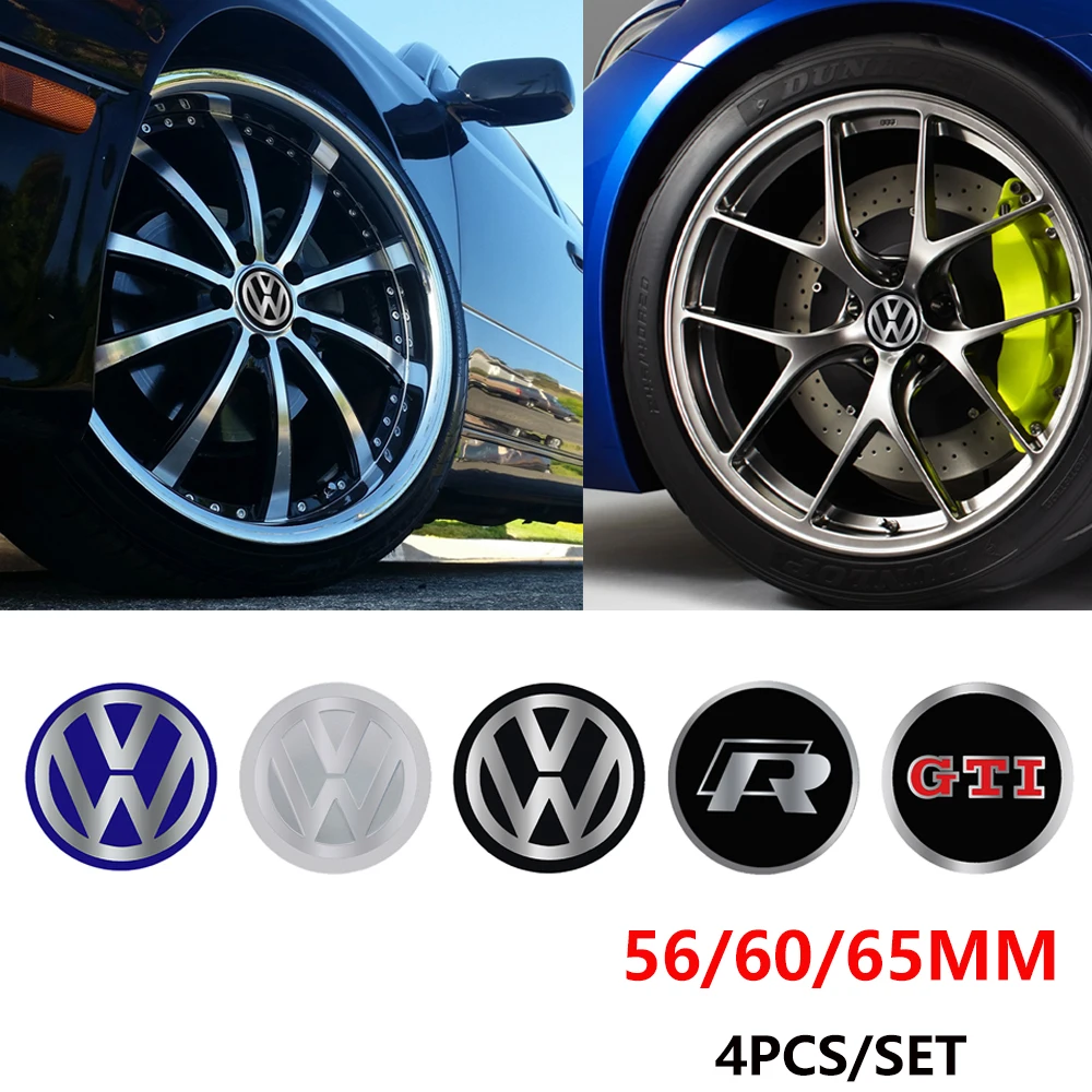 56MM 60MM 65MM Car Wheel Hub Cap Emblem Decoration Sticker For Volkswagen VW R Line R32 Touareg Passat Polo 4 Motion MTM Blue