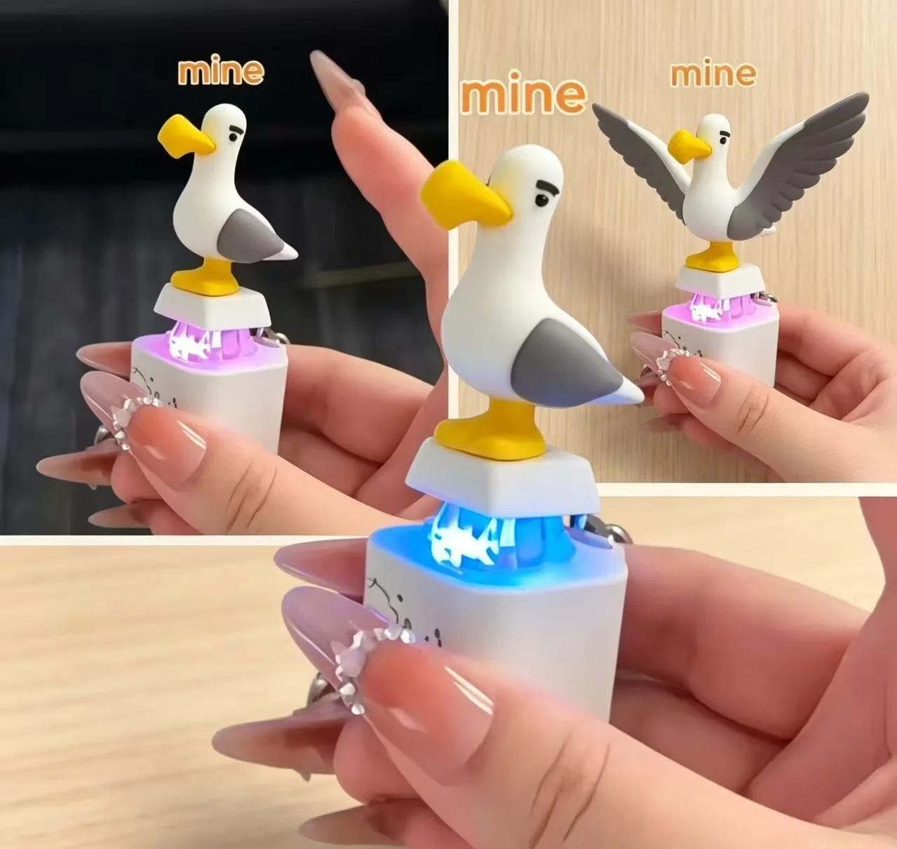 Funny Cute Seagull Shaped Fidget Keyboard Fidget Toys Keychain Finger Button Clicker Decompression Toys keychain