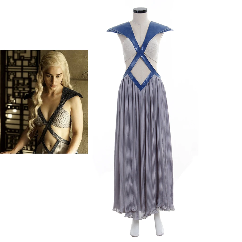 TV Series Daenerys Cosplay Costume Women Sexy Crossed Backless Queen Dress Halloween Carnival Party Ball Gown