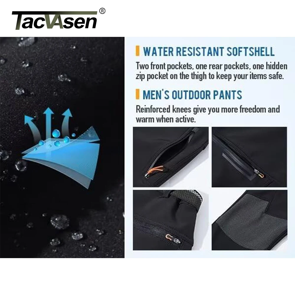 TACVASEN Winter Men‘s Hiking Pants Warm Thermal Fleece Lined Windproof Outdoors Working Fishing Camping Mountain Ski Pants