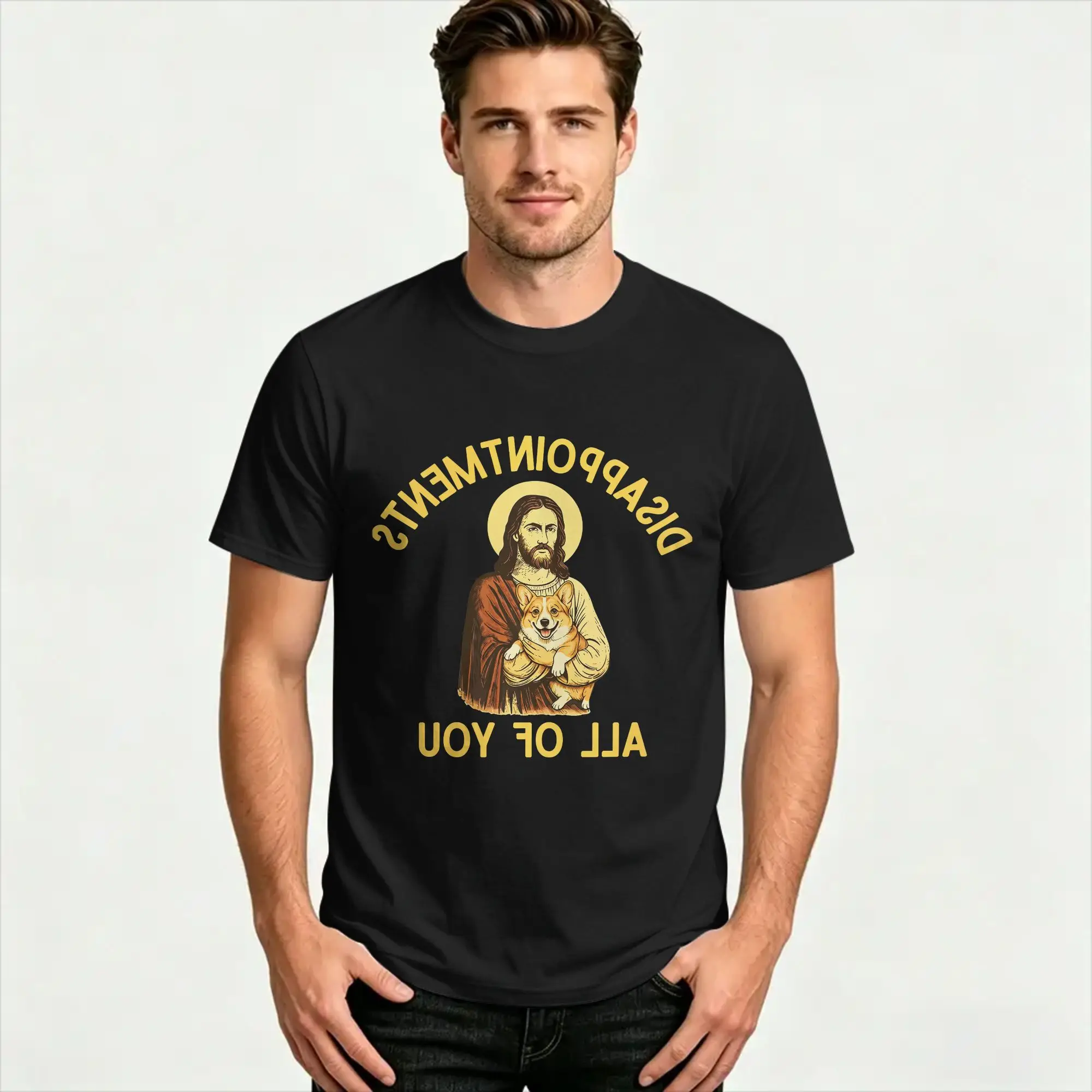 Couple T Shirt Disappointments All of You Funny Jesus Holding Dog T Shirts Hip Hop  Summer Tees Streetwear Cotton Tops Plus Size
