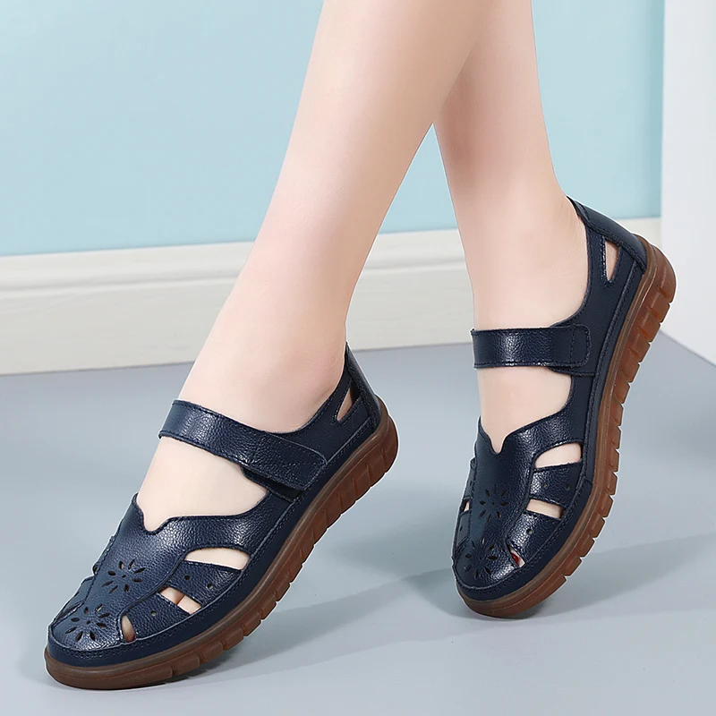 2024 Women Sandals Summer Ladies Girls Comfortable Ankle Hollow Round Toe Sandals Woman Soft Beach Sole Female Shoes Plus Size