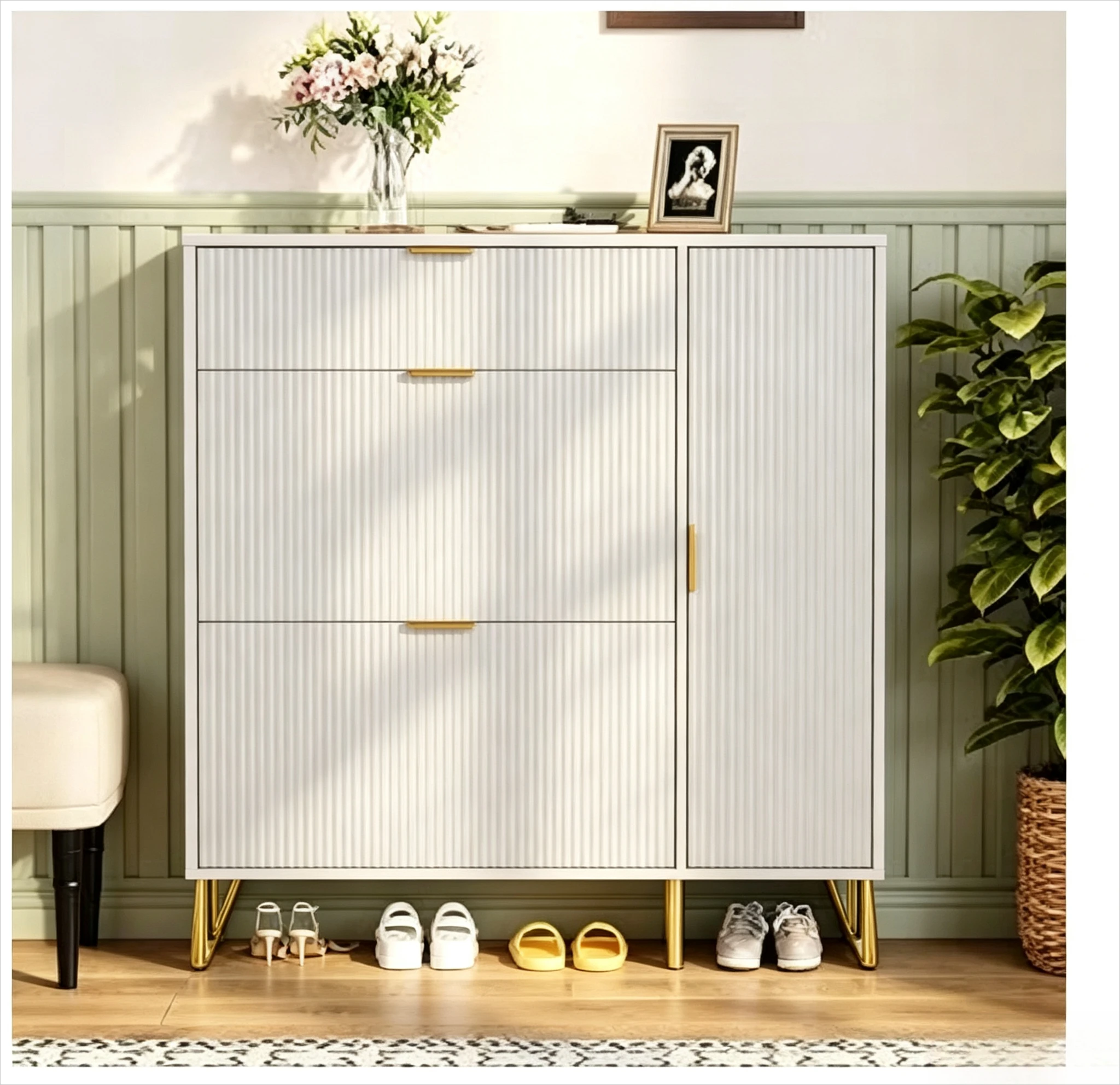 Mobiletto per scarpe con cassetti a ribalta, mobiletto per scarpe da ingresso, spazio di stoccaggio superiore e inferiore, scomparti multipli per ingresso, corridoio