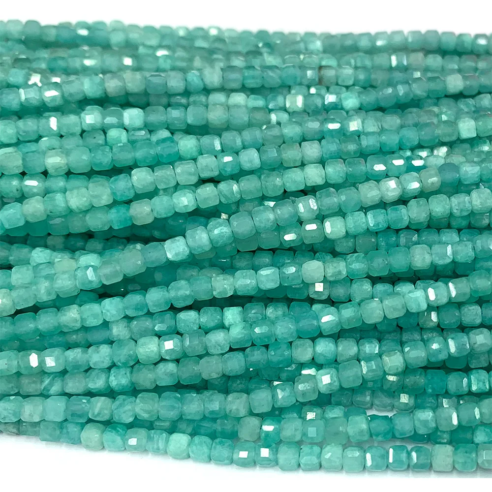 Veemake Natural Blue Green Amazonite Edge Cube Faceted Small Beads For Jewelry Making 08582