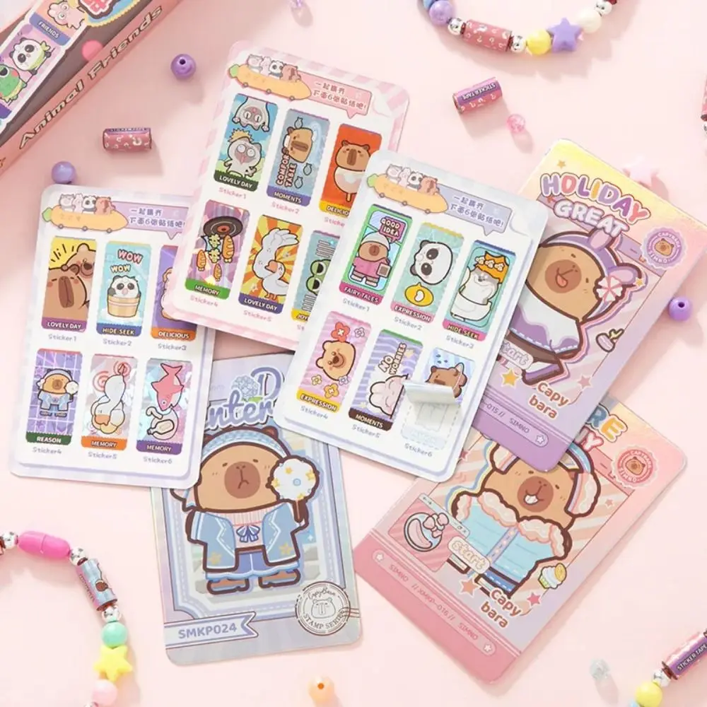 

Креативные наклейки с капибалой, набор браслетов, сделай сам, красочные наклейки с прокруткой, браслет, устойчивый к разрыву, канцелярские принадлежности с мультяшными животными, подарок