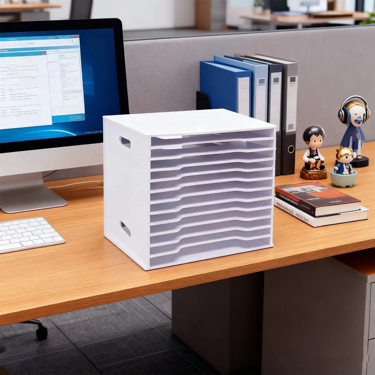 12-Tier White Desktop File Organizer, A4 Paper & Scrapbook Holder with Handles for Office & School