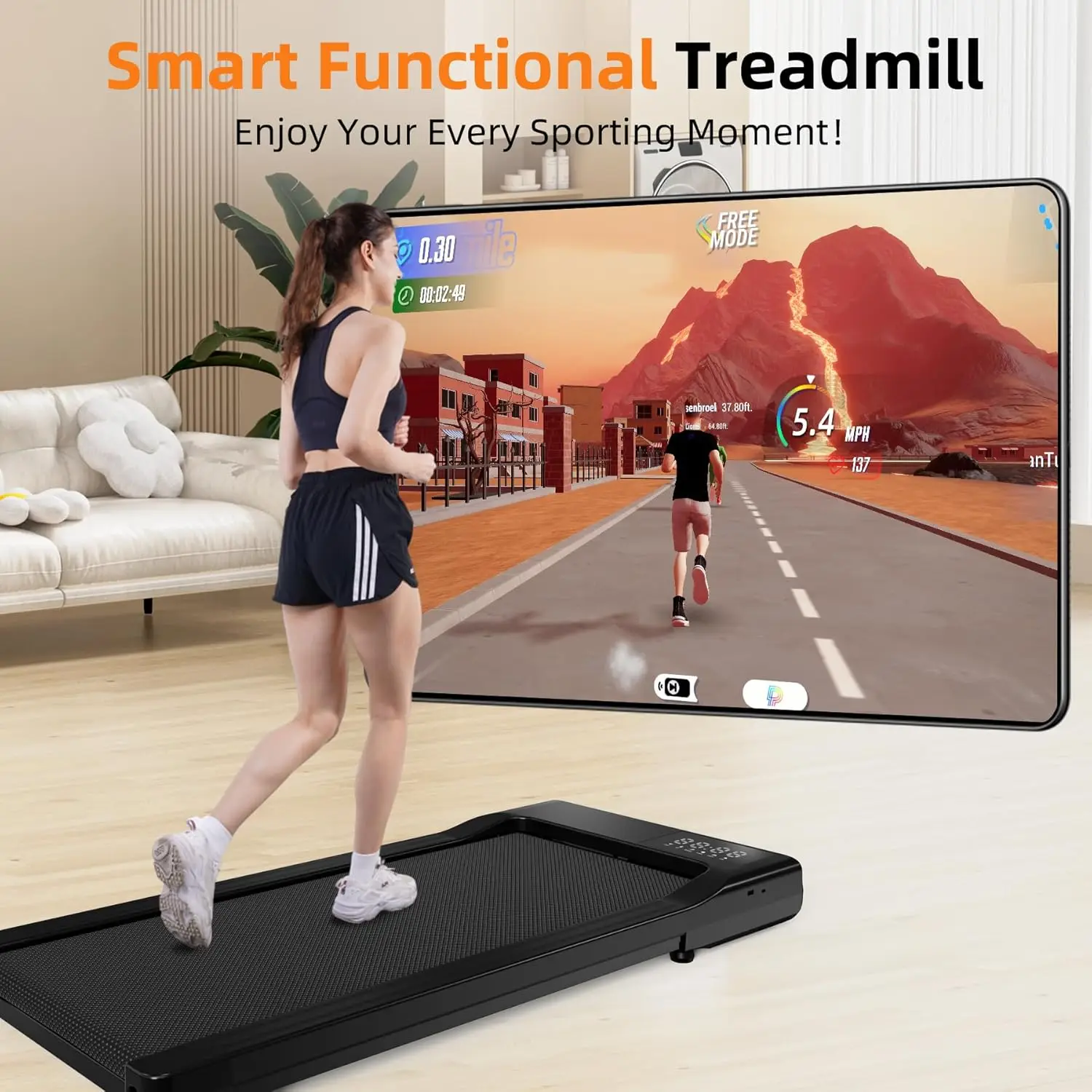 Portable 3-in-1 Under Desk Treadmill, Quiet 2.5 HP Walking Jogging Machine with LED Display and Remote Control, Ideal for Home O