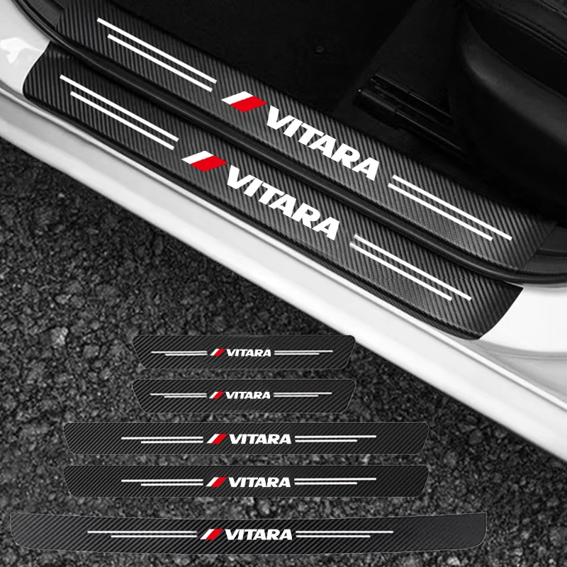 For Suzuki VITARA Logo Carbon fiber pattern car door sill Threshold cill sticker paster auto accessories