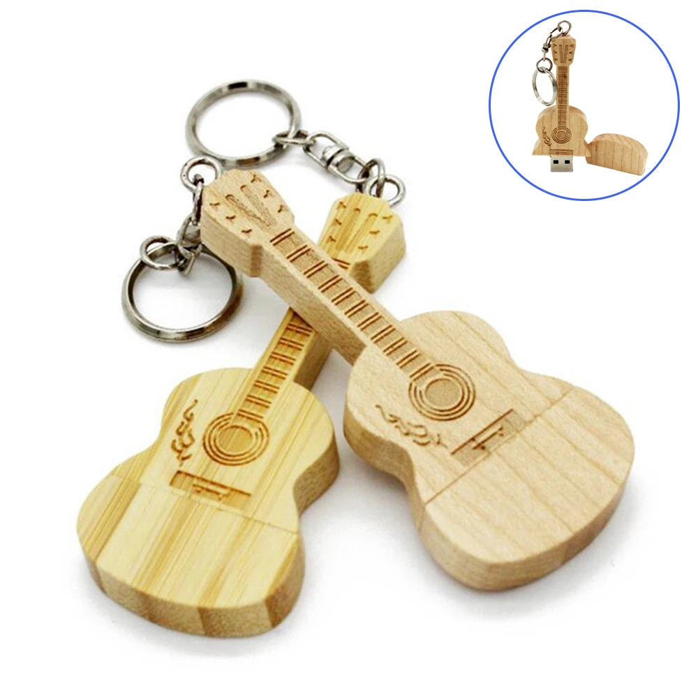 USB 2.0 플래시 드라이브 기타 나무 펜 드라이브 열쇠고리 메모리 스틱 예쁜 USB 스틱 창의적인 선물 메이플 우드 펜드라이브 64GB 32GB